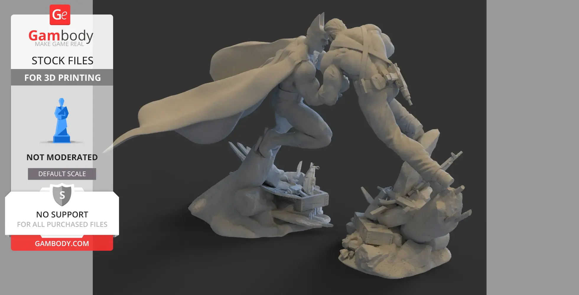 Two superhero figures in dynamic combat pose, surrounded by debris.