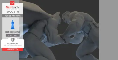 Two muscular characters in intense combat with fists clenched, ready for 3D printing.