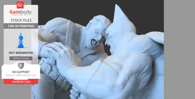 Two muscular figures intensely grappling in a dynamic action scene, designed for 3D printing.