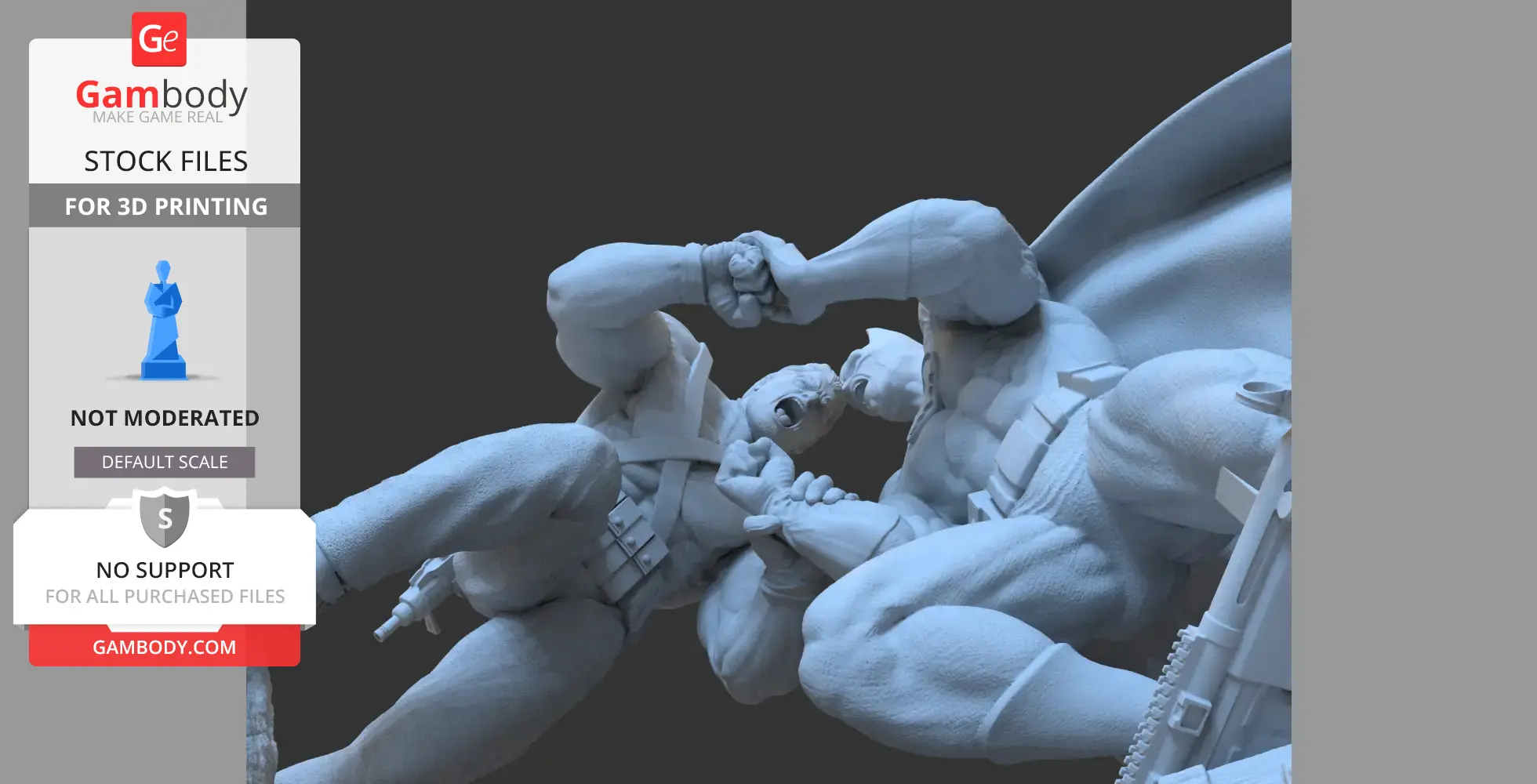 Two muscular figures engaged in combat, captured mid-action, each with an intense expression.