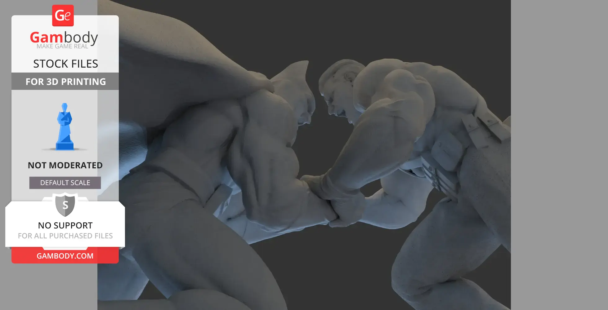Two muscular characters in intense combat with fists clenched, ready for 3D printing.
