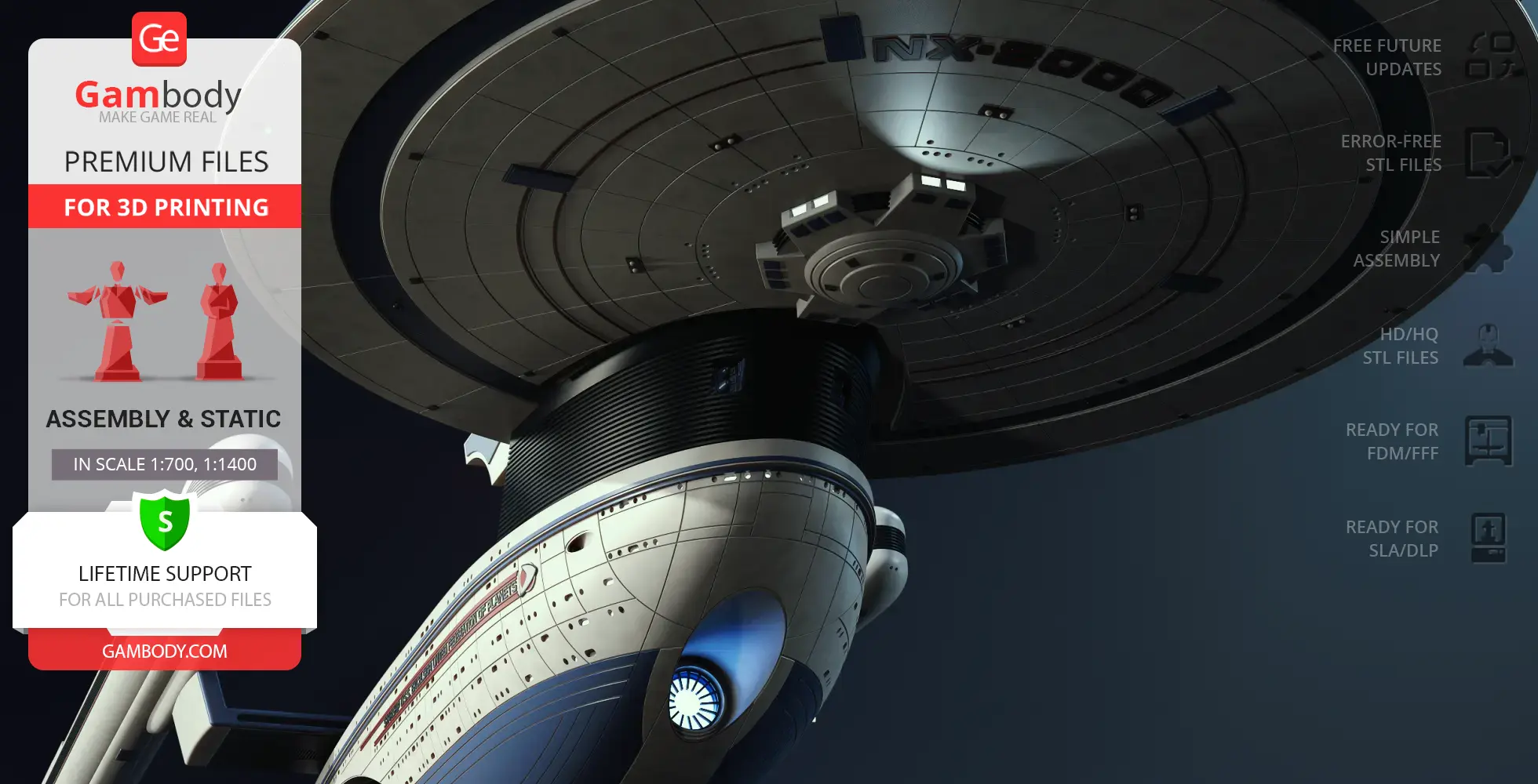 USS Excelsior NX-2000 3D model for printing, showing detailed starship design from Star Trek.