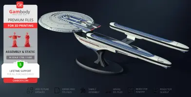 USS Excelsior NX-2000 model from Star Trek, designed for 3D printing, shown with scale details.