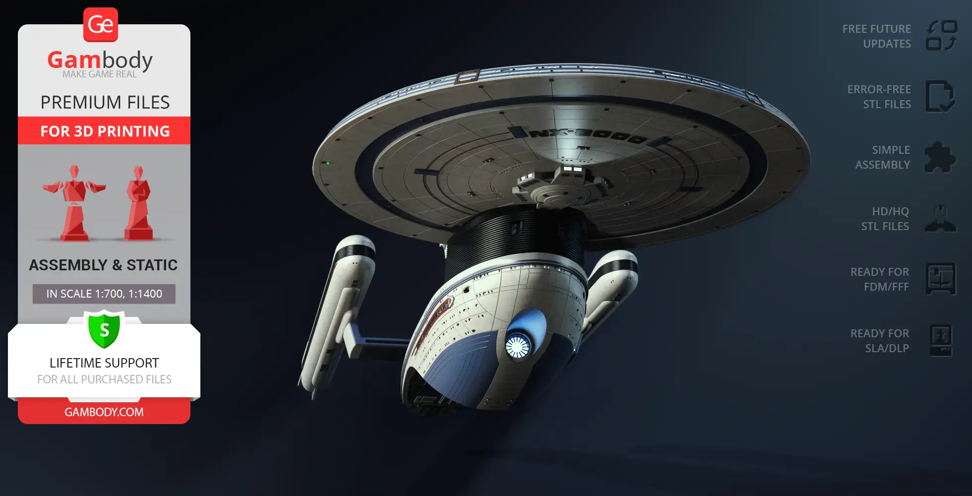 USS Excelsior NX-2000 3D model for printing, features detailed spacecraft design from Star Trek.