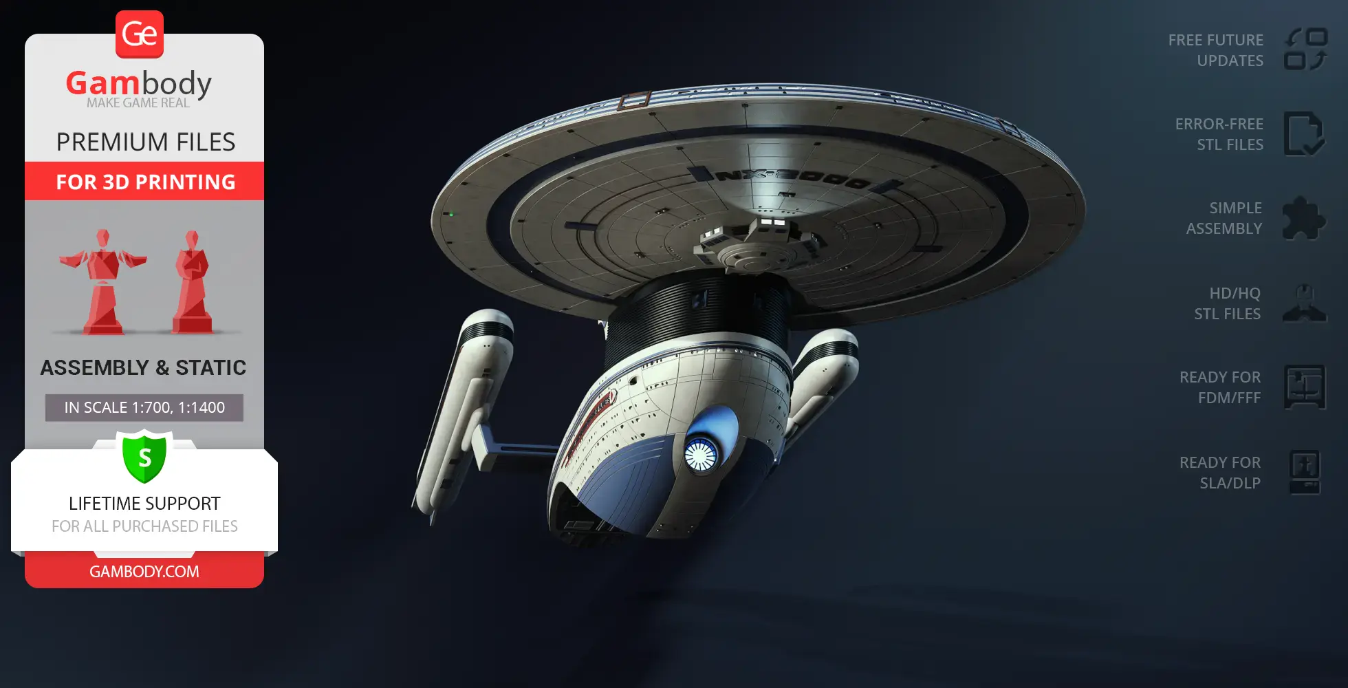 A detailed 3D model of the USS Excelsior NX-2000 from Star Trek, designed for 3D printing.