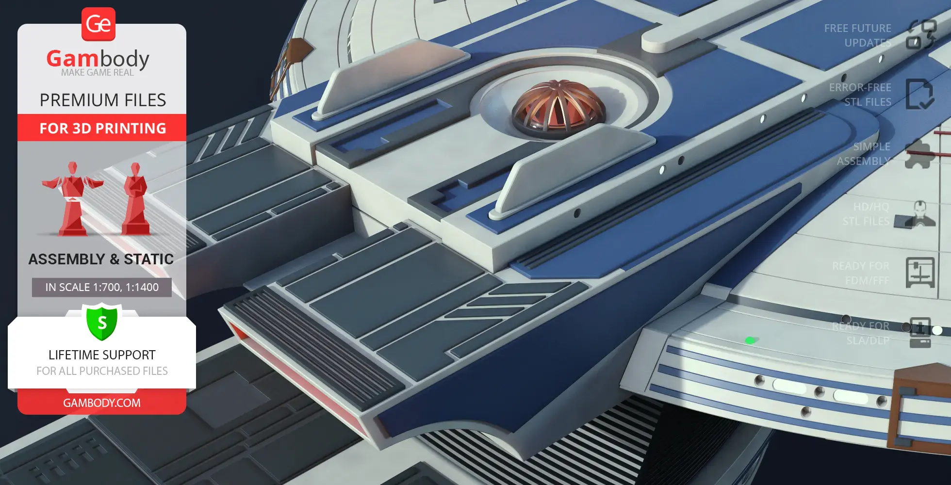 Close-up of the USS Excelsior NX-2000 3D model with sleek, detailed futuristic spaceship design.