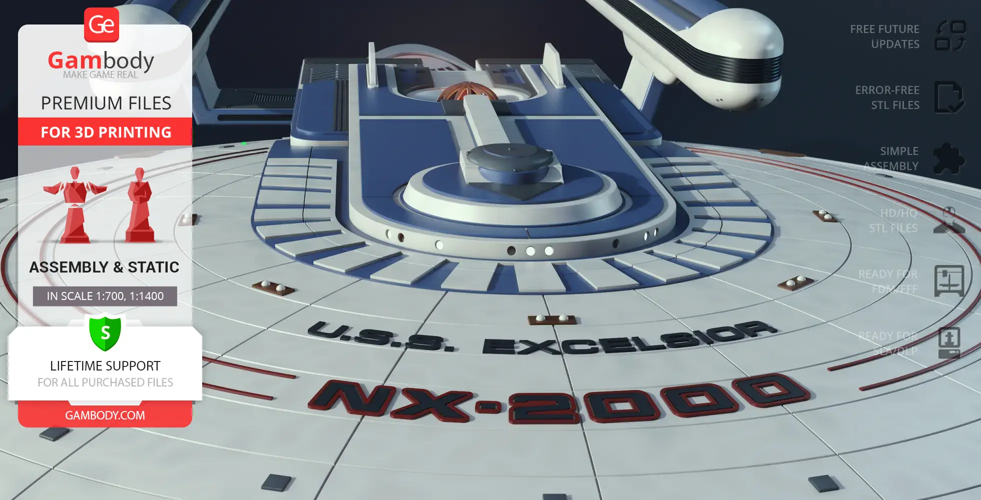 3D model of USS Excelsior NX-2000 from Star Trek for 3D printing.