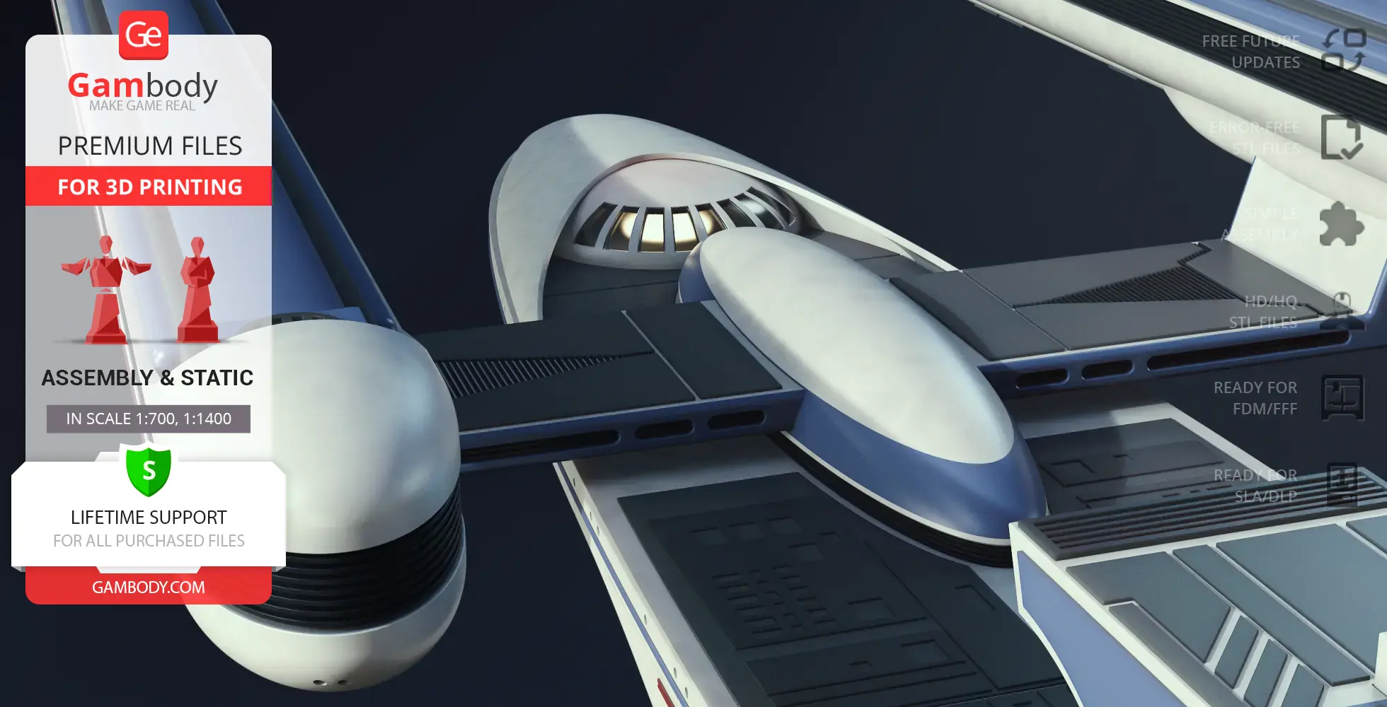 3D model of the USS Excelsior NX-2000 Starship, showcasing its sleek, futuristic design for 3D printing.