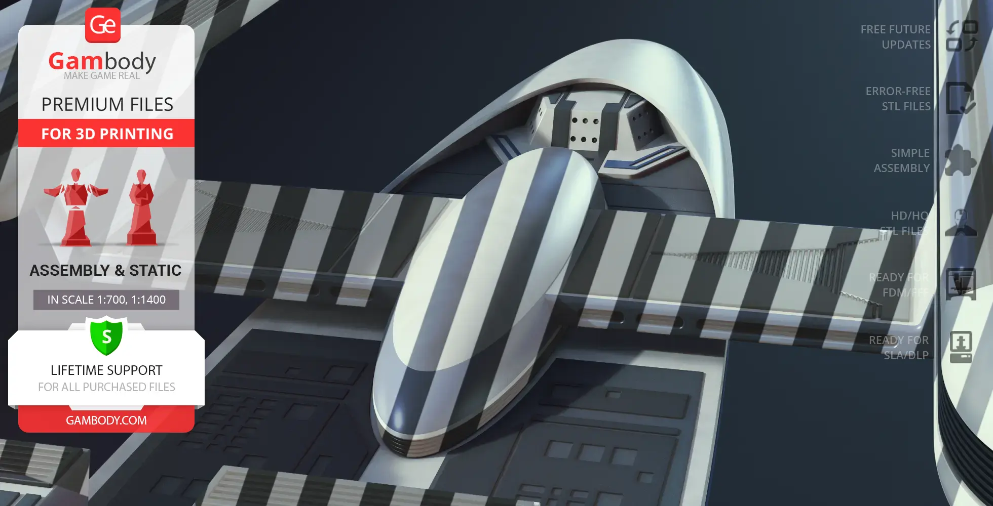 3D model of the USS Excelsior NCC-2000 starship on Gambody for 3D printing, featuring detailed design elements.