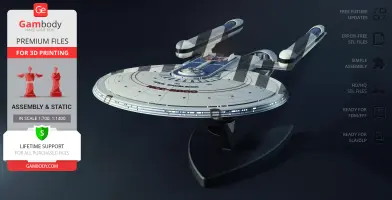 3D model of USS Excelsior NCC-2000 on display stand, detailed for printing.