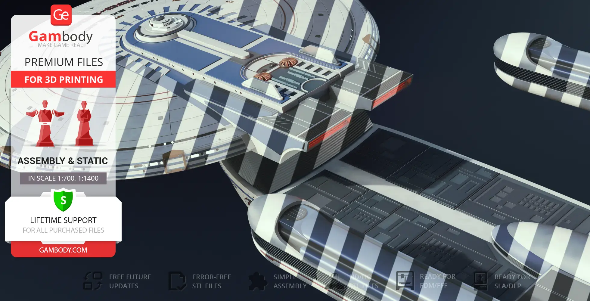 3D model of the USS Excelsior NCC-2000 for printing, showcasing detailed starship design elements.