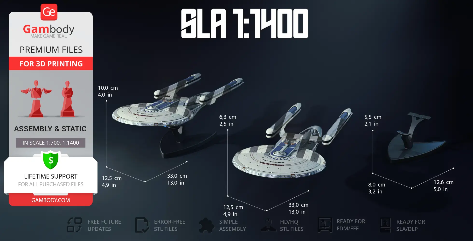 USS Excelsior NCC-2000 3D model, display dimensions, and printing specifications on Gambody.