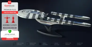 3D model of USS Excelsior NCC-2000 on a stand for printing, with detailed spaceship design.