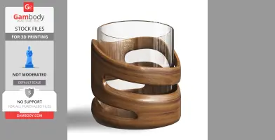 Wooden spiral pen holder with a glass cylinder interior for 3D printing.