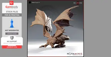 A detailed 3D model of a fierce dragon with large wings and a dynamic pose, ready for 3D printing.