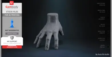 A detailed model of a stitched severed hand, resembling a prop for 3D printing.