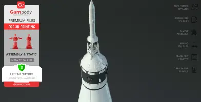 3D model of Apollo 11 Saturn V rocket for printing, detailed with launch escape system.