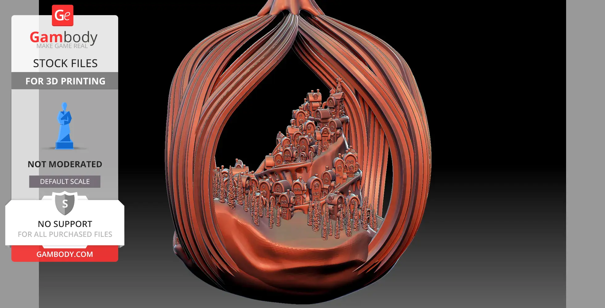A detailed 3D pendant of Whoville inside a stylized ornament frame, designed for 3D printing.
