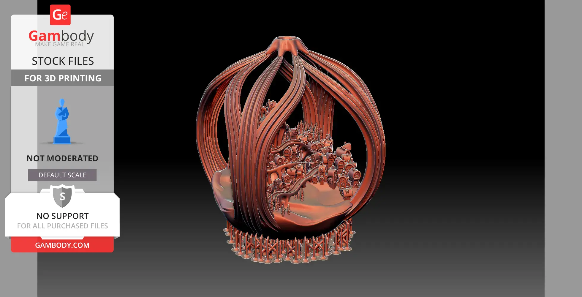 Ornate Grinch-themed pendant with Whoville village, enclosed in flowing looped structures.