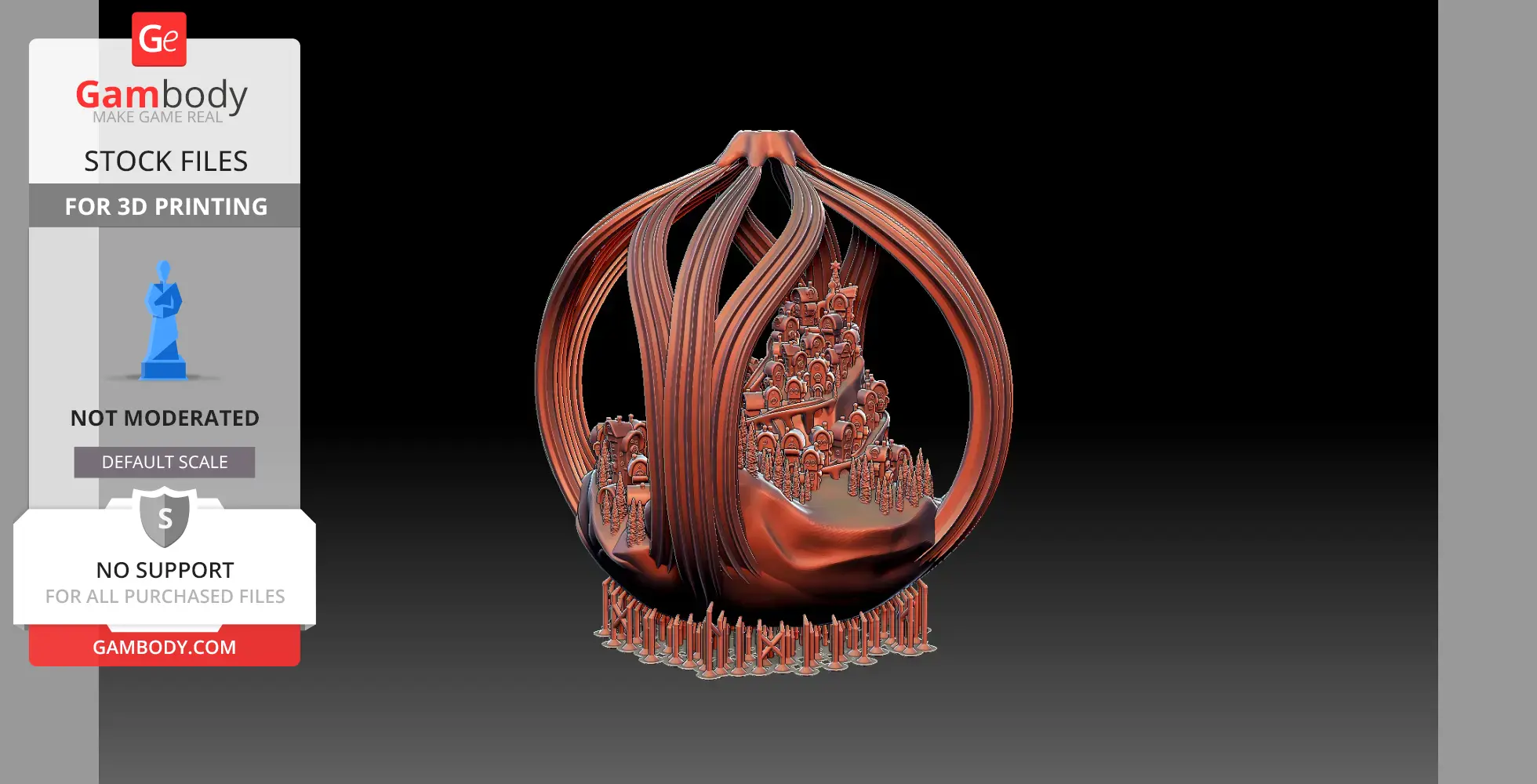 Whoville-themed sculpture with intricate, swirling arches, designed as a 3D printable pendant.