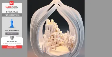 Intricate 3D model of Whoville inside a sculpted pendant for 3D printing.