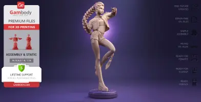 3D model of a stylish, braided female character in dynamic pose, designed for 3D printing by Gambody.