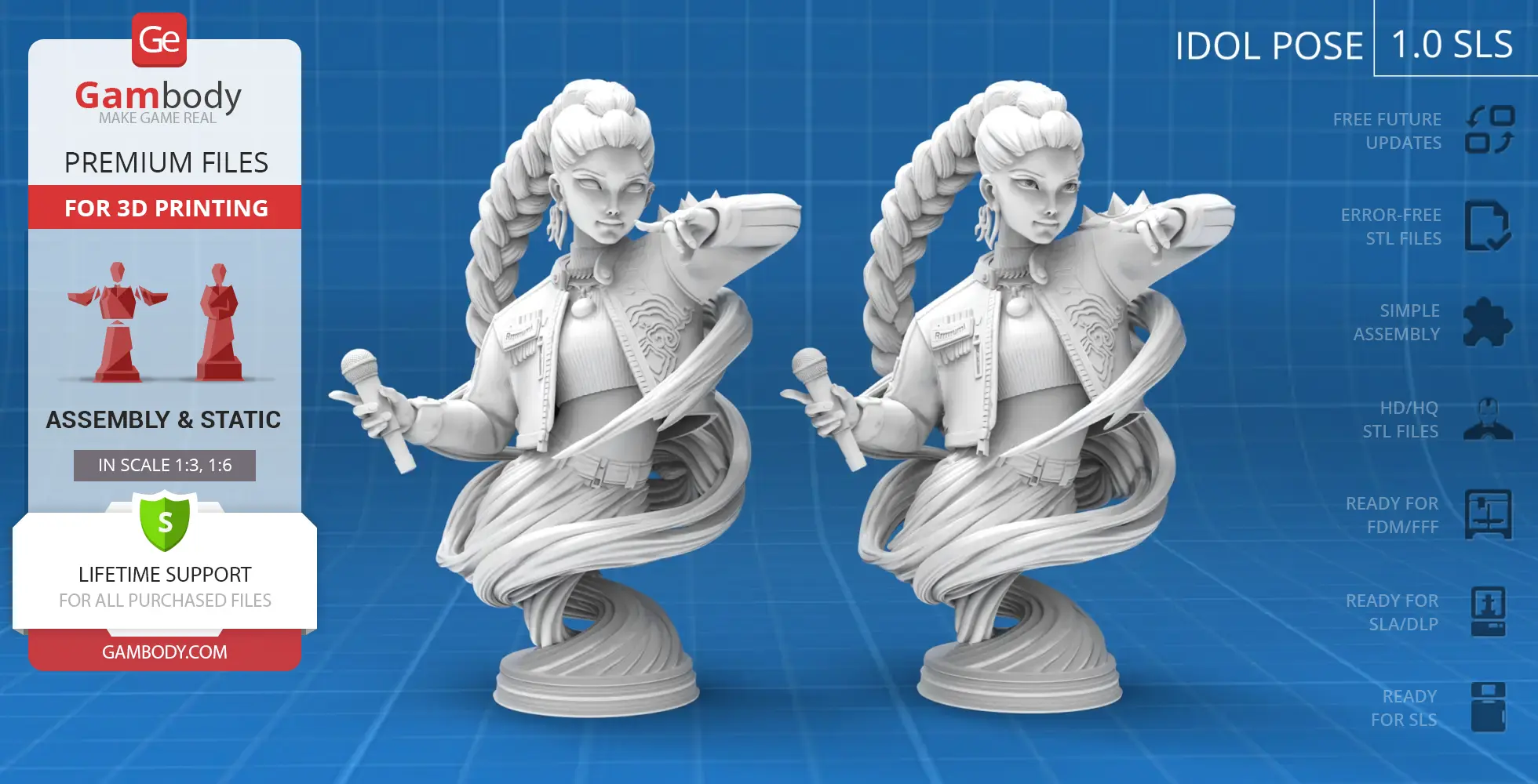 KPop Demon Hunter bust with intricate braids, detailed jacket, and microphone. Designed for 3D printing.