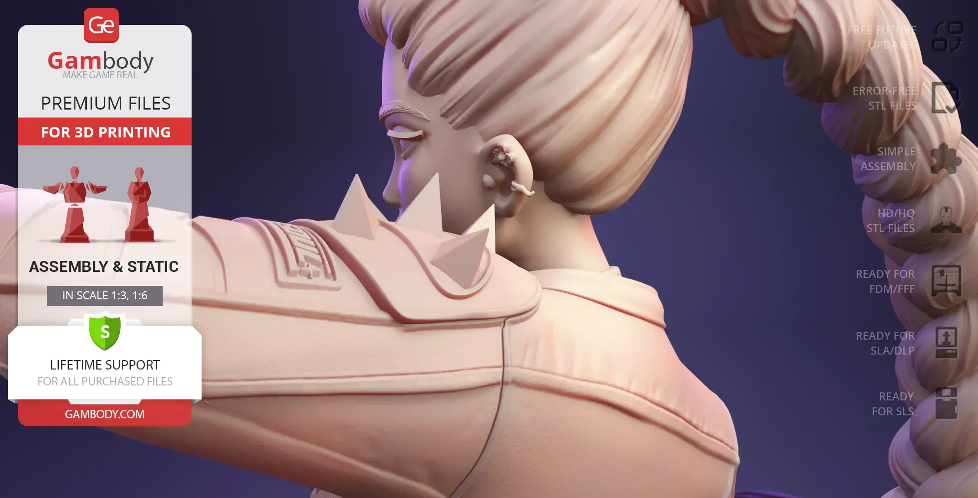 Animated bust of a character with spiked armor and braided hair, turned to the side.