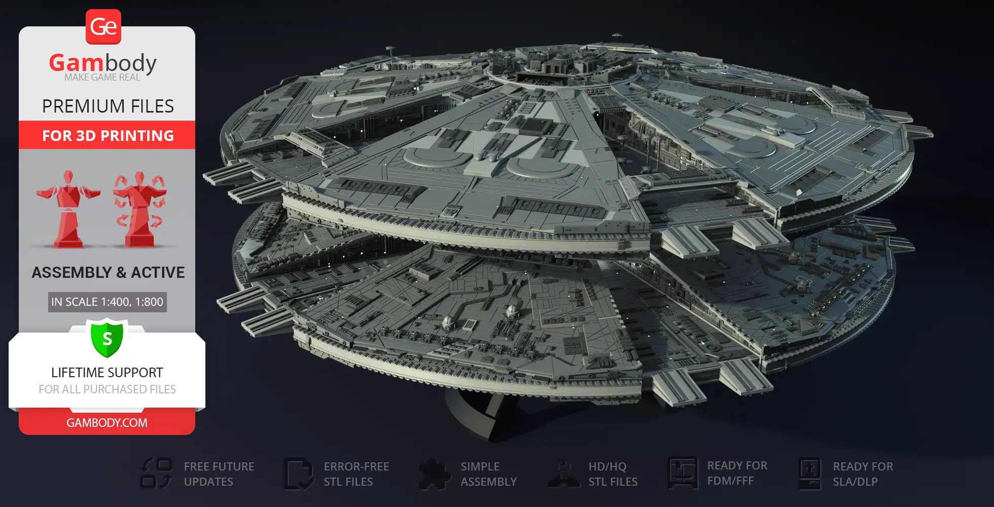 A detailed 3D model of a Cylon Basestar spacecraft from TOS, designed for 3D printing.