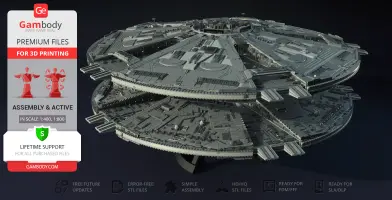 A detailed 3D model of a Cylon Basestar spacecraft from TOS, designed for 3D printing.