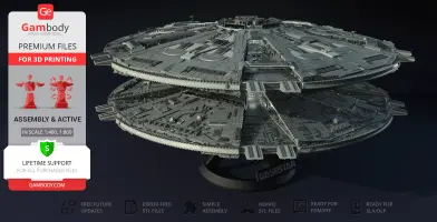A detailed 3D model of a Cylon Basestar from TOS, designed for 3D printing by Gambody.