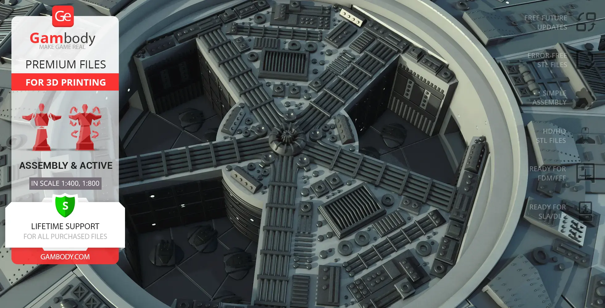 Detailed view of a Cylon Basestar model with intricate geometric patterns.