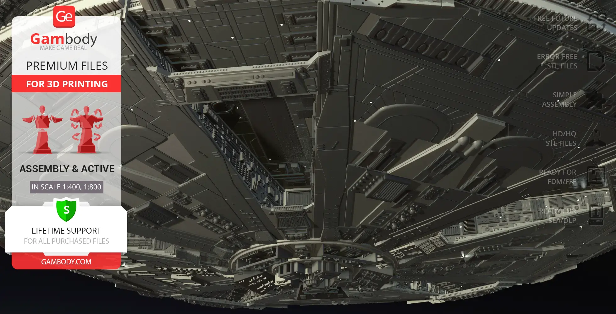 Detailed underside view of a Cylon Basestar 3D model with intricate sci-fi patterns and textures.