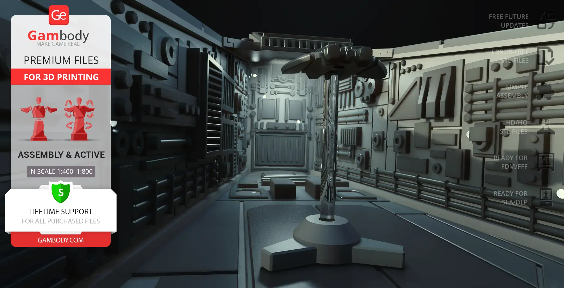 Futuristic control room interior with detailed panels, and a central pedestal.