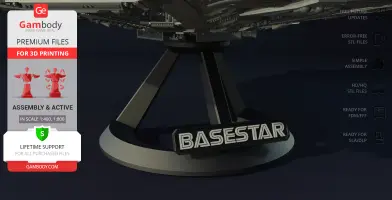 3D model base with 'BASESTAR' label, designed for 3D printing, highlighted by Gambody branding.