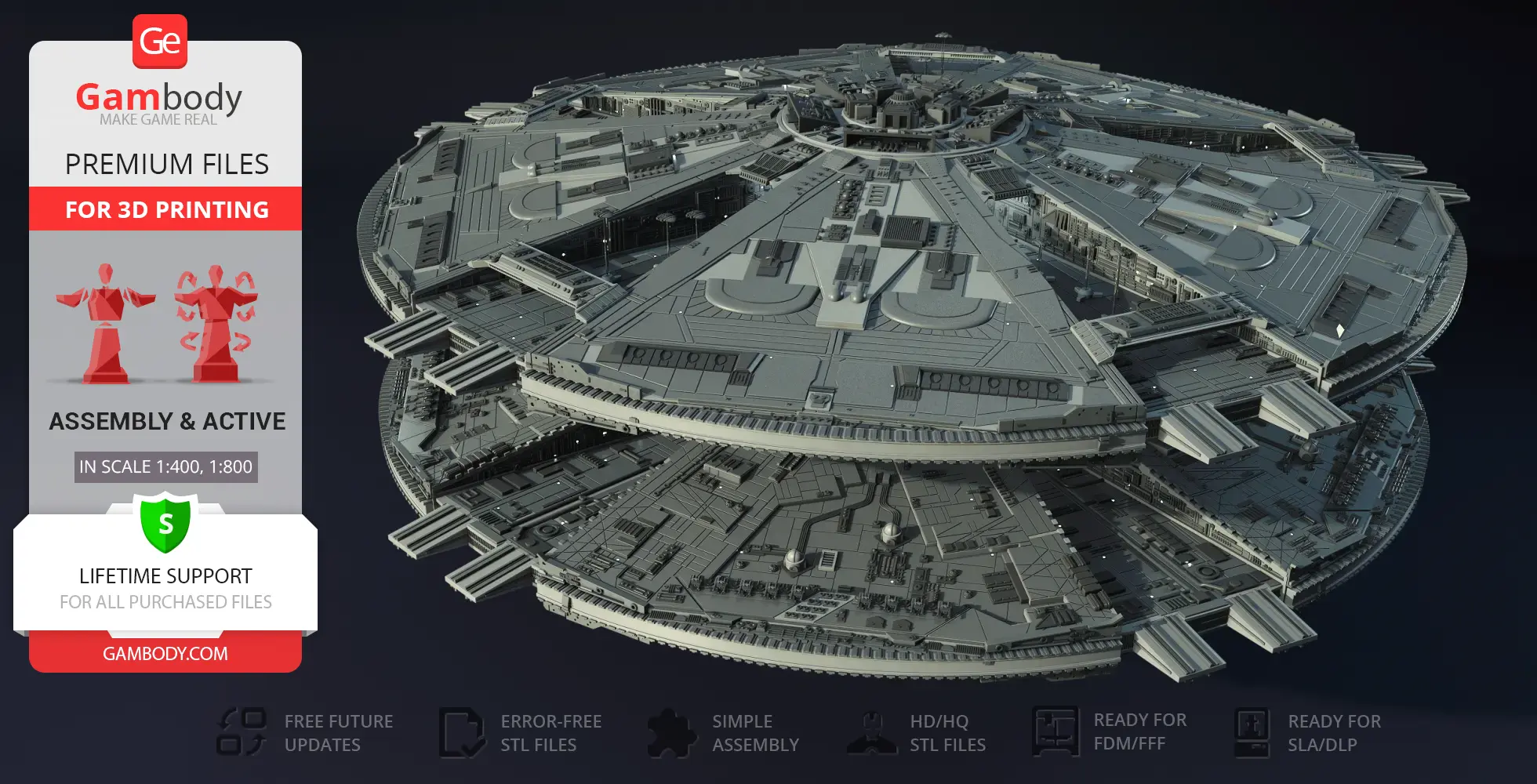 Detailed 3D model of a Cylon Basestar from TOS, designed for 3D printing by Gambody.