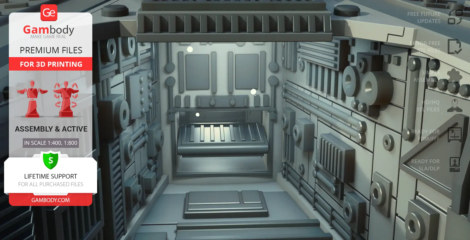 Intricate 3D model design of a Cylon Basestar interior with detailed panels and futuristic elements.