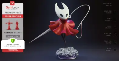 Armored character with red cape, spear, standing on ornate base. Designed for 3D printing.