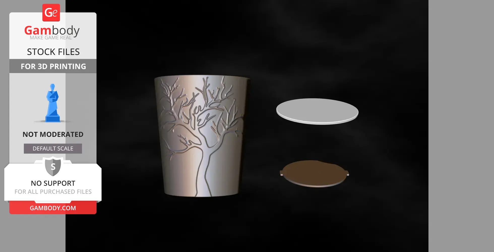 A vase with an embossed tree design and a detachable lid revealing a secret compartment.