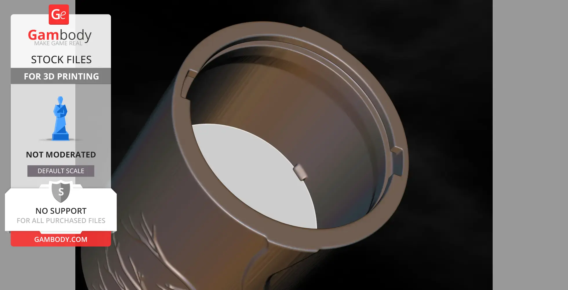 A cylindrical 3D-printed vase with a hidden inner compartment, featuring decorative exterior details.