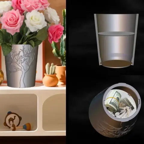 A vase with floral design, featuring a hidden compartment for storing valuables.