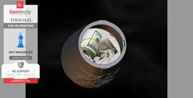 3D printed flower vase with textured design, revealing a secret compartment holding cash, keys, and a passport.