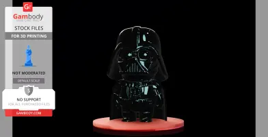 Chibi-style statue resembling a sci-fi character in black armor on a red base, ideal for 3D printing.