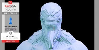 Bust of a menacing creature with sharp teeth and a long tongue, designed for 3D printing.