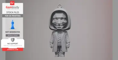 A geometric, hooded doll figurine for 3D printing with a low-poly design and ring loop.