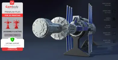 3D model of Babylon 5 Station with intricate details and a stand for 3D printing display.