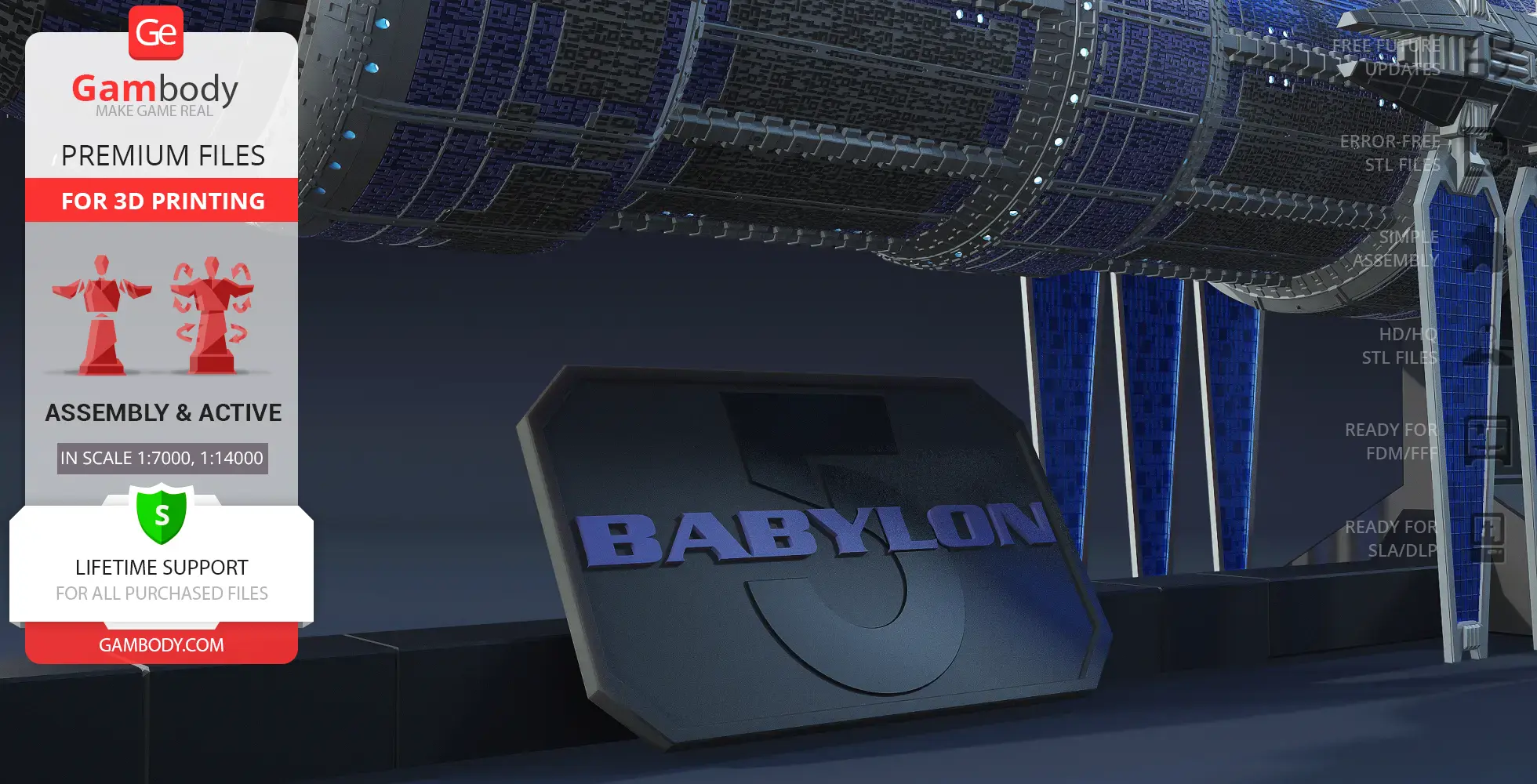 Highly detailed 3D model of Babylon 5 station for 3D printing by Gambody.