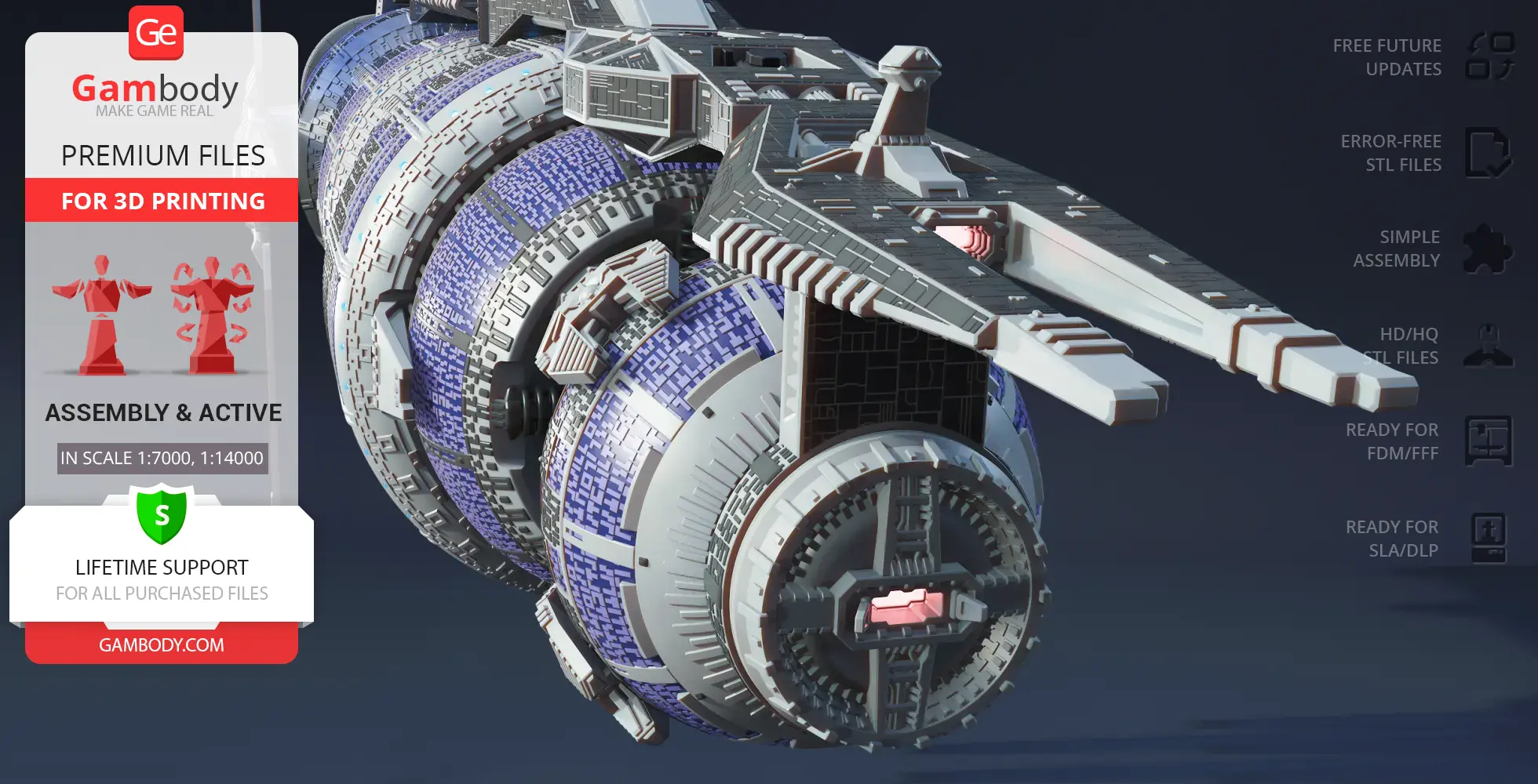 Detailed 3D model of Babylon 5 space station for 3D printing, with intricate patterns and structures.