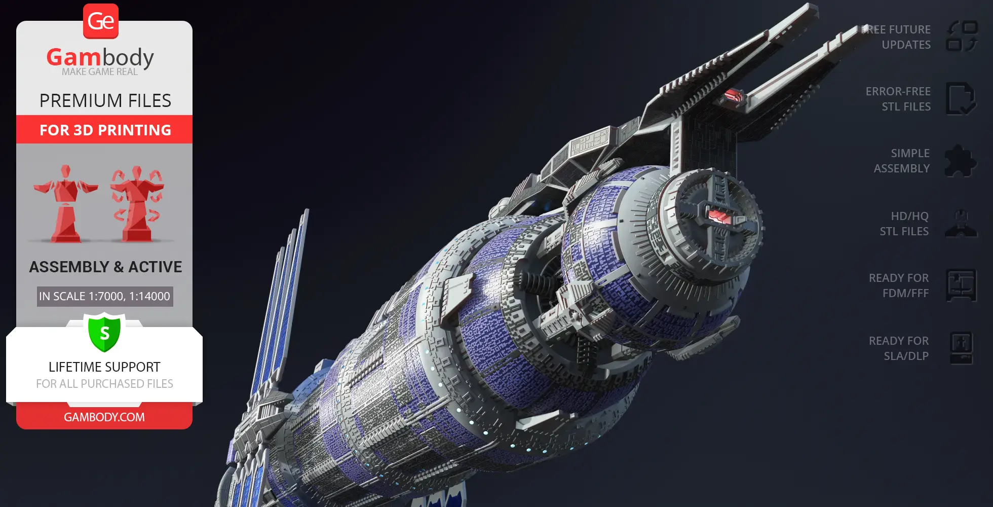 Intricate Babylon 5 space station 3D model, detailed for 3D printing by Gambody.
