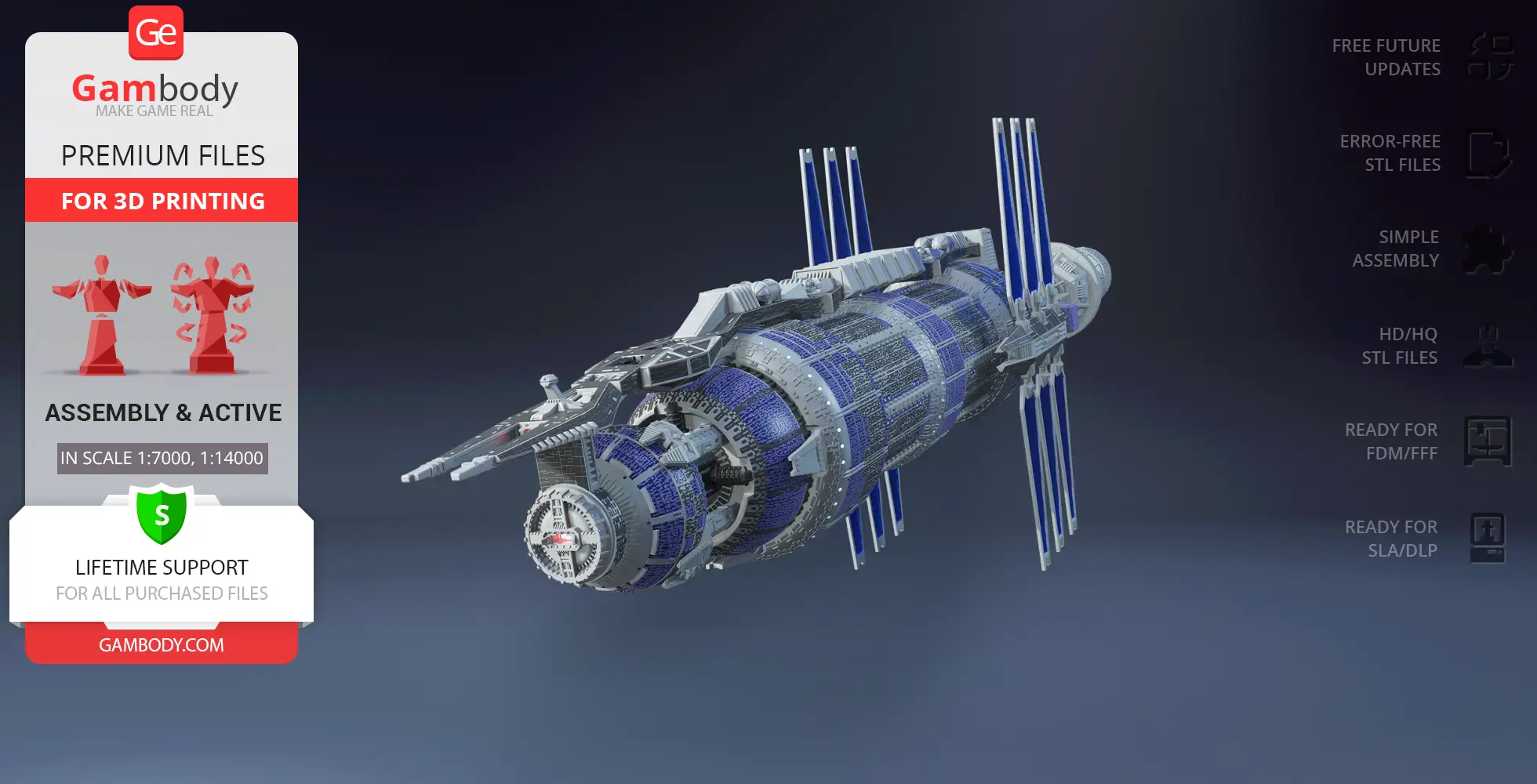 A detailed 3D model of the Babylon 5 space station ready for 3D printing from Gambody.